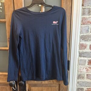 Vineyard Vines Long Sleeve T-Shirt Women's Small Navy Blue Pink Whale